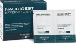 Naudigest Effervescente Descrizione Integratore alimentare che grazie allo zenzero favorisce la funzione digestiva e contrasta la nausea mentre il riso è utile per il controllo dell’acidità gastrica. Completano la formula il gamma orizanolo e l’olio essenziale di limone, che contribuisce all’eliminazione dei gas. Ingredienti Correttori di acidità: carbonato acido di sodio, carbonato acido di potassio, acido citrico; riso (Oryza sativa L.) seme polvere; edulcoranti: xilitolo, glicosidi steviolici da stevia; aroma, gamma orizanolo; agente antiagglomerante: amido di riso; zenzero (Zingiber officinale Rosc.) rizoma e.s. tit. al 5% in gingeroli, vitamina B6 (cloridrato di piridossina), limone [Citrus limon (L.) Osbeck.] olio essenziale. Caratteristiche nutrizionali