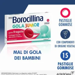 NeoBorocillina Gola Junior per Mal di Gola 15 pastiglie fragola