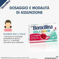 NeoBorocillina Gola Junior per Mal di Gola 15 pastiglie fragola