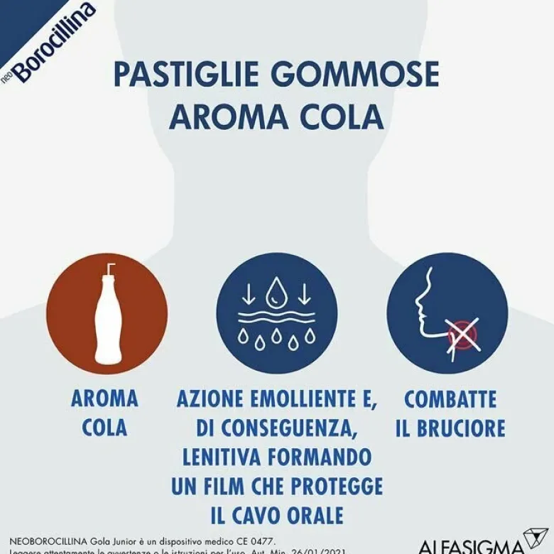 Neoborocillina gola junior per mal di gola 15 pastiglie cola