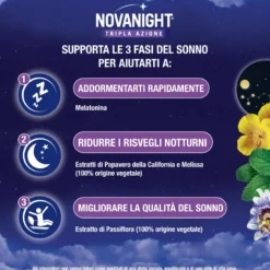 NOVANIGHT Tripla Azione con Melissa e Melatonina per Dormire, Senza Glutine, 60 Compresse