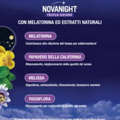 NOVANIGHT Tripla Azione con Melissa e Melatonina per Dormire, Senza Glutine, 60 Compresse