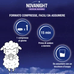 NOVANIGHT Tripla Azione con Melissa e Melatonina per Dormire, Senza Glutine, 30 Compresse