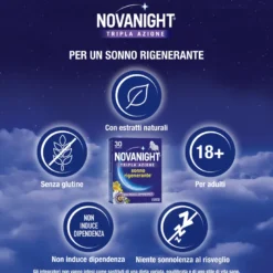 NOVANIGHT Tripla Azione con Melissa e Melatonina per Dormire, Senza Glutine, 30 Compresse
