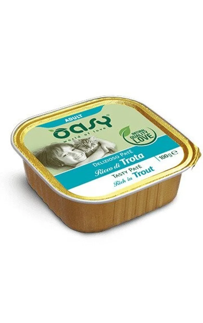 Oasy delizioso patè per gatti adulti ricco di trota 100g