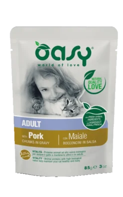 Oasy Wet Cat Bocconcini In Salsa Con Maiale Per Gatti Adulti Sterilizzati 85g