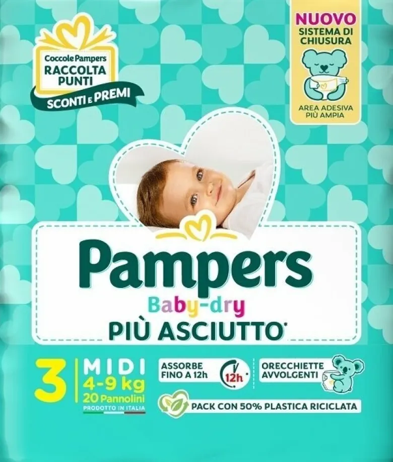 Pampers baby dry pannolino downcount midi 20 pezzi