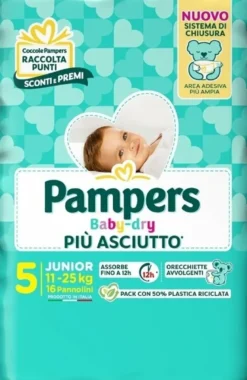 Pampers baby dry pannolino downcount junior 16 pezzi