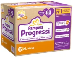 Pampers quadri progressi xl 68 pezzi