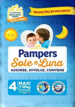 Pampers Sole e Luna Pannolini Taglia 4 Maxi (7-18 kg) 17 Pezzi
