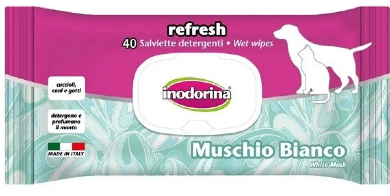 Salviette Detergenti Inodorina Muschio Bianco per Cani e Gatti 40 Pezzi