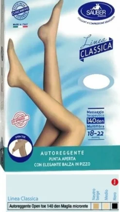Sauber autoreggente open toe maglia microrete 140 den coloreneutro beige taglia 2 linea classica