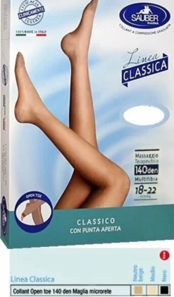 Sauber collant open toe maglia microrete 140 den colore nerotaglia 3 linea classica