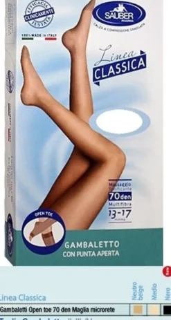 Sauber gambaletto open toe maglia microrete 70 den colore neutro beige taglia 3 linea classica