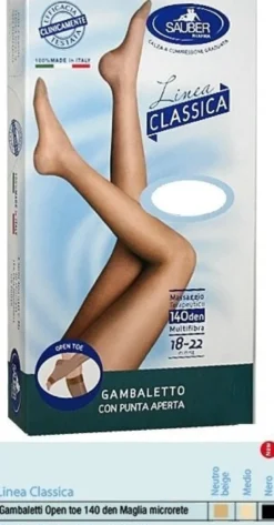 Sauber gambaletto open toe maglia microrete 140 den colore neutro beige taglia 3 linea classica