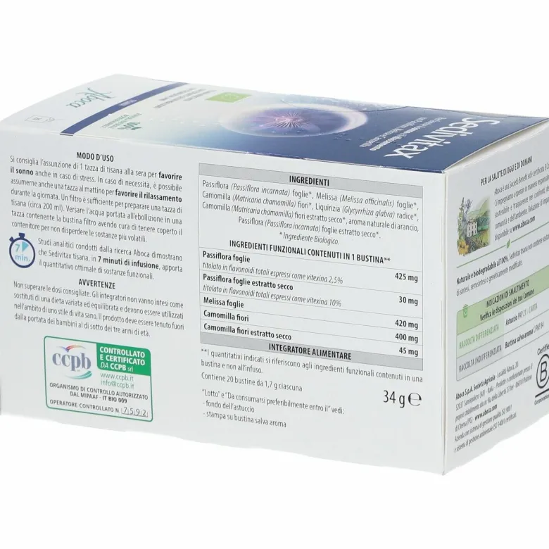 Sedivitax Tisana per Favorire il Sonno 20 Bustine