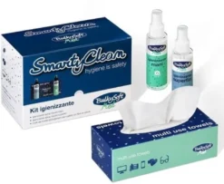 Smarty clean kit con igienizzante spray liquido mani + igienizzante spray liquido superfici + asciugamani usa e getta con fibra di cotone