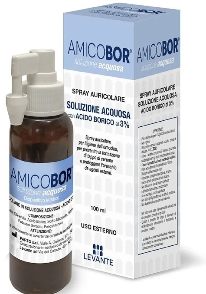 Soluzione acquosa per irrigazione dell'orecchio amicobor 100 ml