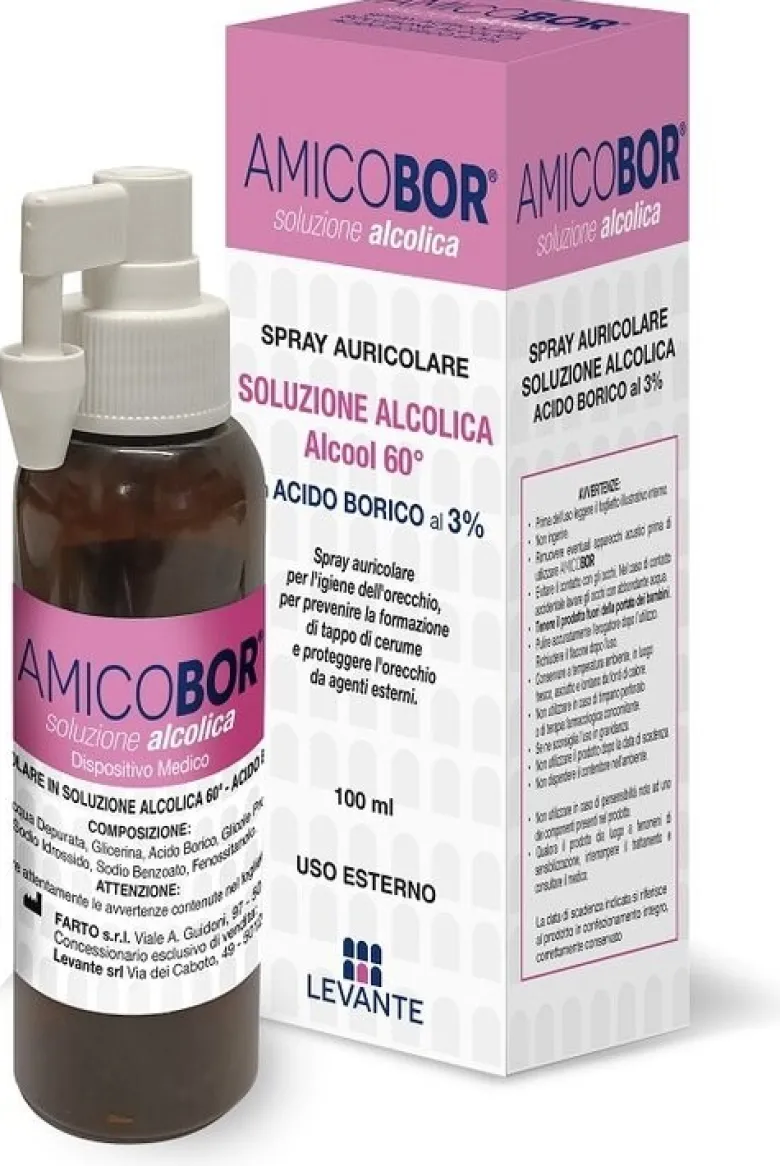 Soluzione alcolica per irrigazione dell'orecchio amicobor 100 ml