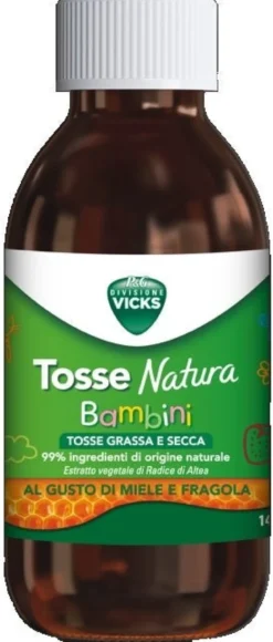 Vicks Tosse Natura Bambini Tosse Grassa e Secca Gusto Miele e Fragola 140 ml